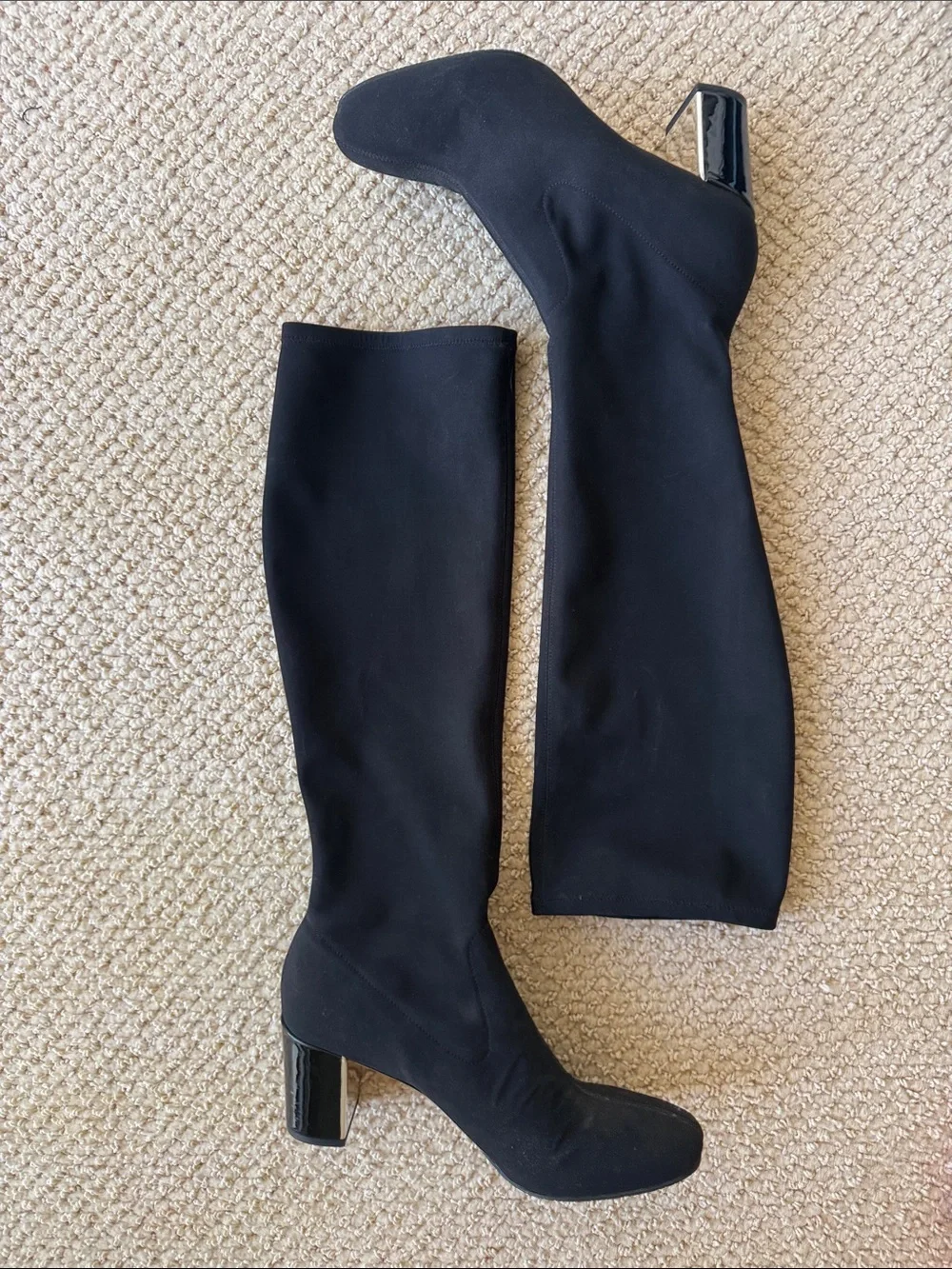 Donald J. Pliner Black Over-the-Knee Stretch Boot with Metallic Block Heel 9.5